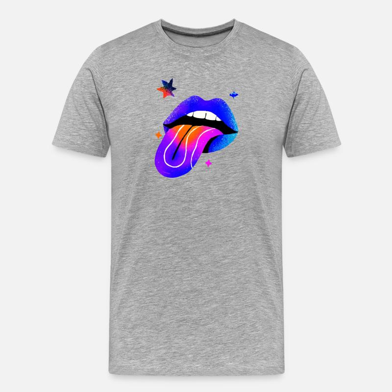 Neon Regenbogen Lippen Kunst - Männer Premium Bio T-Shirt - Grau meliert