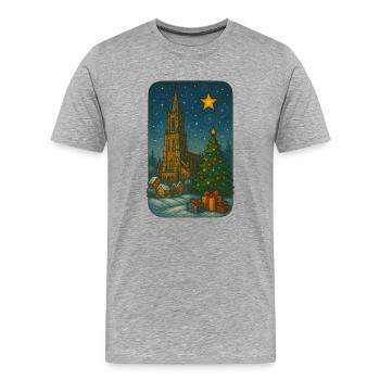Winterlicher Kirchenplatz mit Weihnachtsbaum - Männer Premium Bio T-Shirt - Grau meliert - Vorne - Damien (186cm)