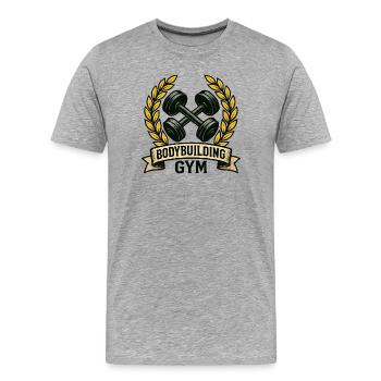 Krafttraining Gym Lorbeer Emblem - Männer Premium Bio T-Shirt - Grau meliert - Vorne - Damien (186cm)