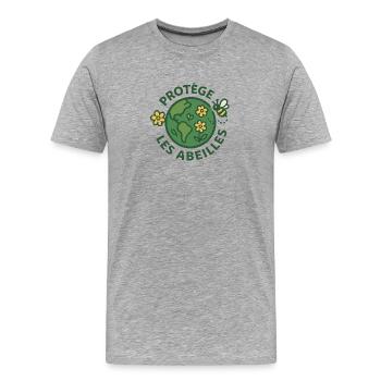 Protège les Abeilles Terre Verte - T-shirt bio Premium Homme - gris chiné - Devant - Damien (186cm)