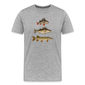 Hecht Zander Barsch Raubfische Angeln Angler - Männer Premium Bio T-Shirt - Grau meliert - Vorne - Damien (186cm)