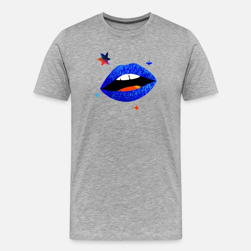 Elektrischer blauer Lippenpopp - Männer Premium Bio T-Shirt - Grau meliert