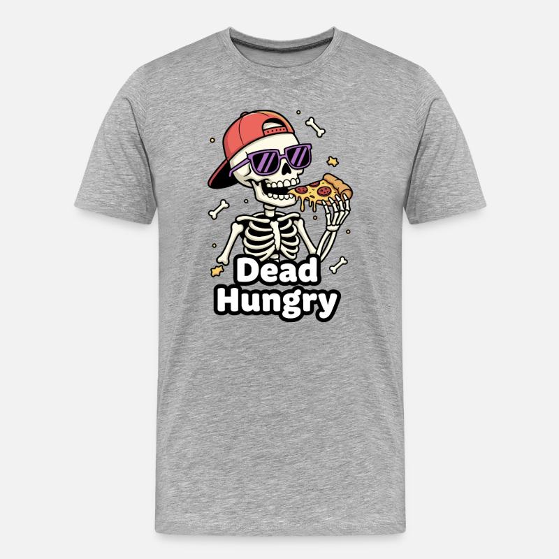 Tot Hungrig Skelett Pizza - Männer Premium Bio T-Shirt - Grau meliert