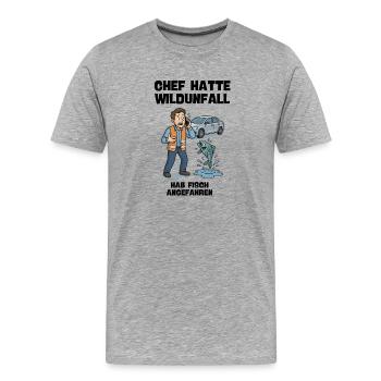Accident Assistance Cartoon with Fish and Car - Men's Premium Organic T-Shirt - heather grey - Front - Damien (186cm)