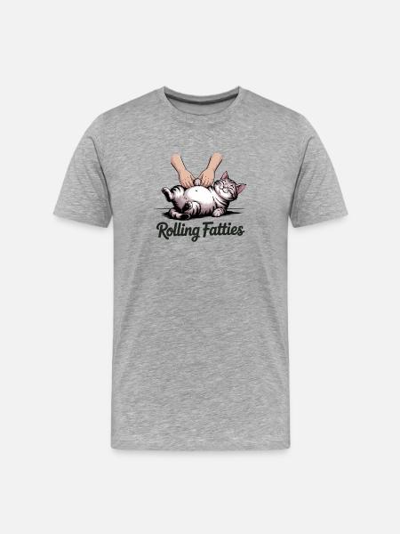 Rolling Fatties - Funny Cat T-Shirt - Men's Premium Organic T-Shirt - heather grey