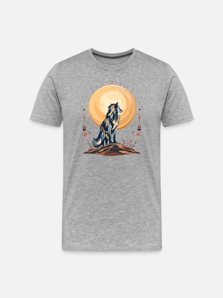 Boho Wolf - Männer Premium Bio T-Shirt - Grau meliert