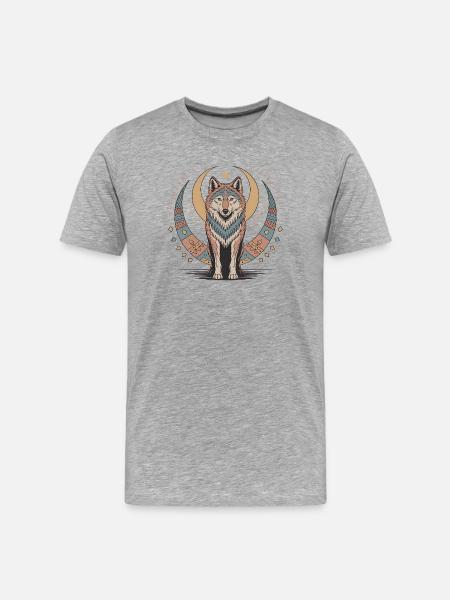 Boho Wolf - Männer Premium Bio T-Shirt - Grau meliert