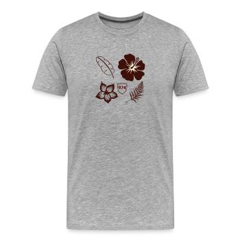 974 Retro Hibiskus und Laub - Männer Premium Bio T-Shirt - Grau meliert - Vorne - Damien (186cm)