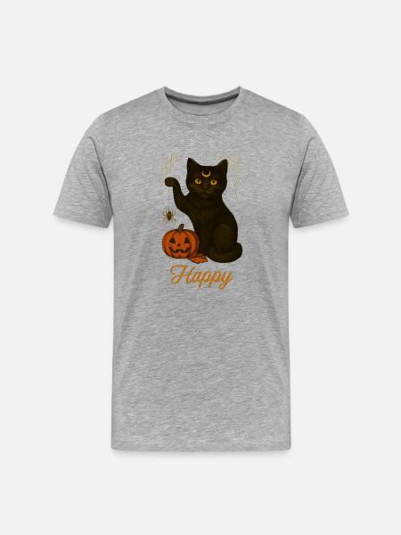 Halloween-Katze – Glücklich - Männer Premium Bio T-Shirt - Grau meliert