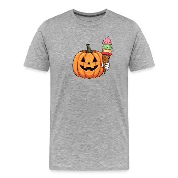 Süßer Grusel Kürbis mit Eiswaffel - Männer Premium Bio T-Shirt - Grau meliert - Vorne - Damien (186cm)