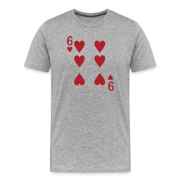Sechs Herz Doppelkopf Karte Rome - Männer Premium Bio T-Shirt - Grau meliert - Vorne - Damien (186cm)