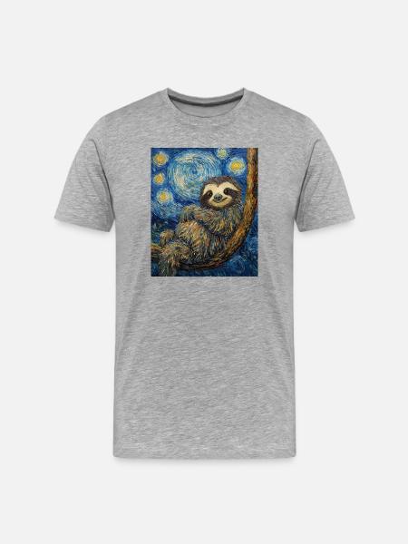Sloth Van Gogh Style Starry Night - Men's Premium Organic T-Shirt - heather grey
