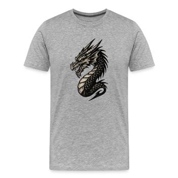 Black and White Dragon Head Ornament - Men's Premium Organic T-Shirt - heather grey - Front - Damien (186cm)