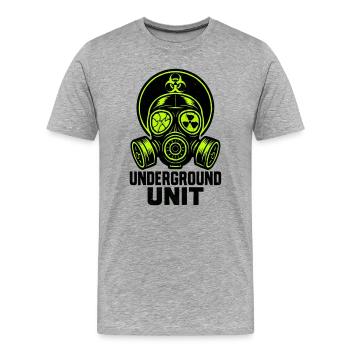 Underground Unit - masque à gaz - T-shirt bio Premium Homme - gris chiné - Devant - Damien (186cm)