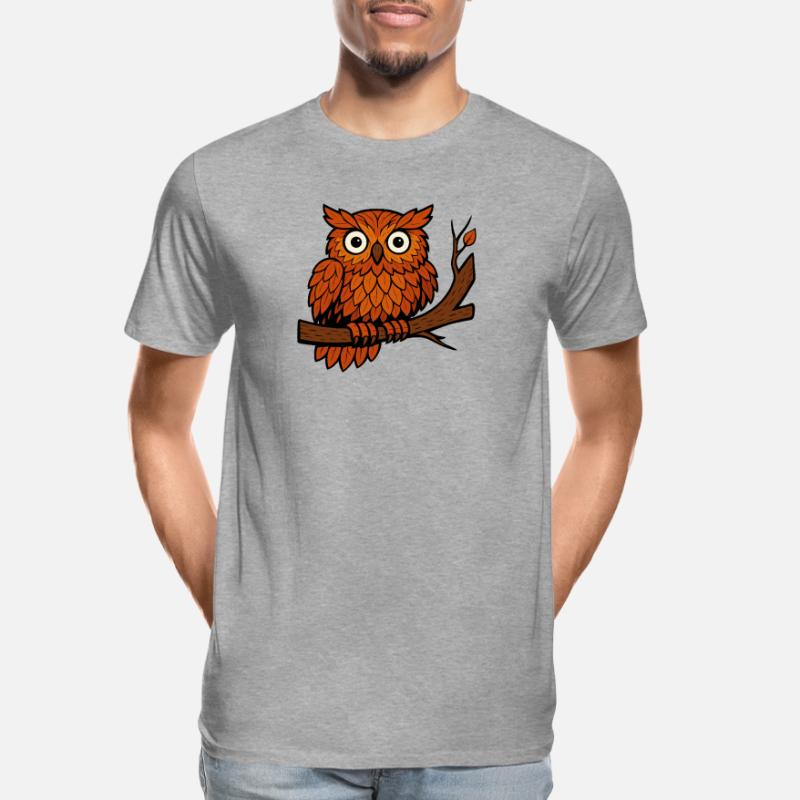 Comic Eule Herbst Wald Laub Blätter Ast Baum Jäger Männer Premium Bio T-Shirt