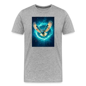 A glowing owl soars through radiant beams of gol - Men's Premium Organic T-Shirt - heather grey - Front - Damien (186cm)