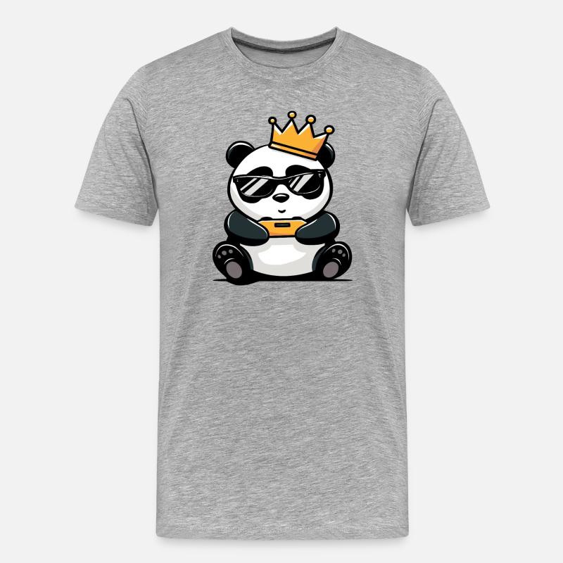 Panda Controller und Krone - Männer Premium Bio T-Shirt - Grau meliert
