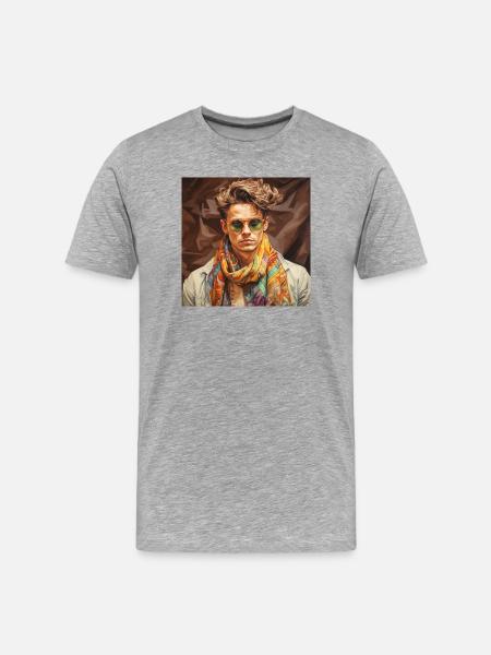 Bunter Schal Stilportrait - Männer Premium Bio T-Shirt - Grau meliert