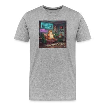Chill Katze Auf Neon Plaid - Männer Premium Bio T-Shirt - Grau meliert - Vorne - Damien (186cm)