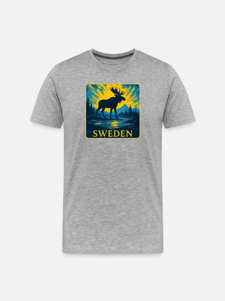 Sweden Moose Silhouette Design - Men's Premium Organic T-Shirt - heather grey