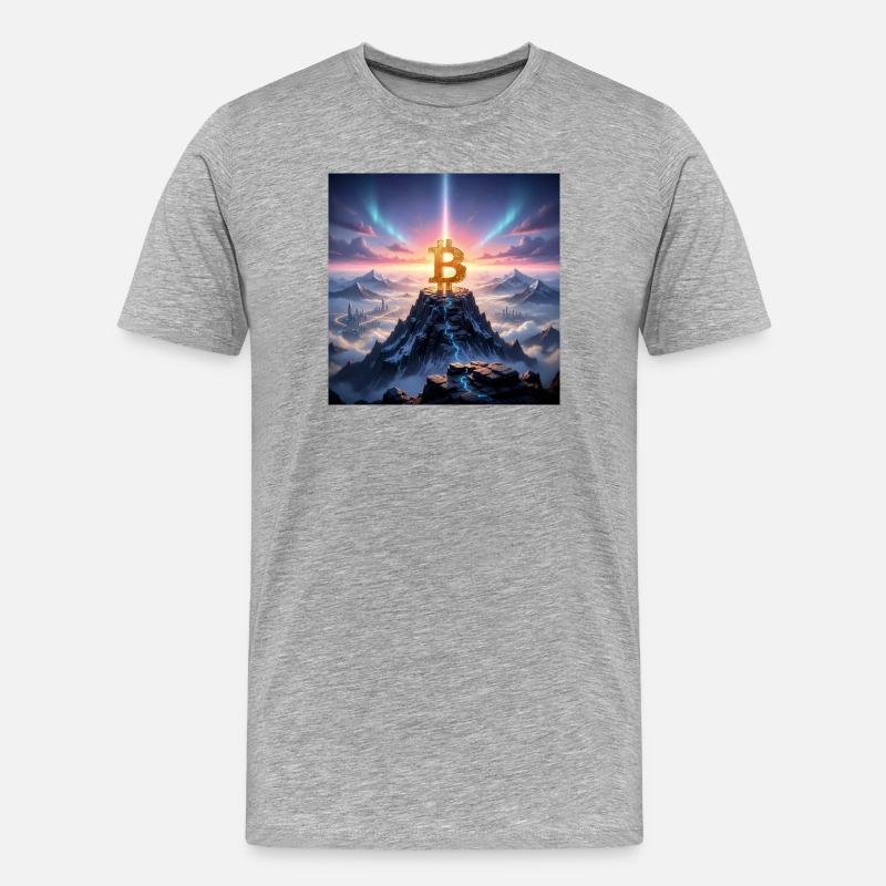 Bitcoin summit light over mountain range - Men's Premium Organic T-Shirt - heather grey