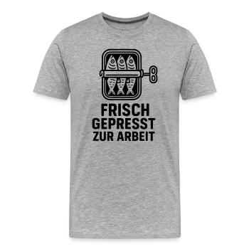Public transport Freshly squeezed to work - Men's Premium Organic T-Shirt - heather grey - Front - Damien (186cm)