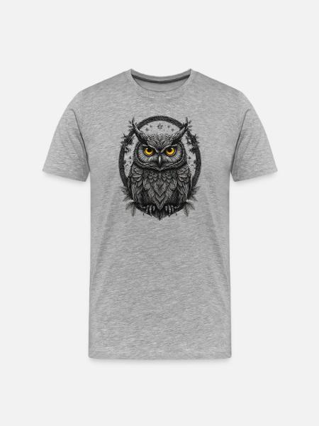 Silbergraue Eule im Sternenring - Männer Premium Bio T-Shirt - Grau meliert