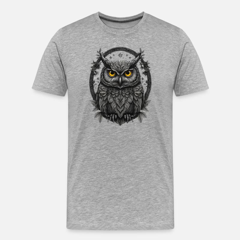 Silbergraue Eule im Sternenring - Männer Premium Bio T-Shirt - Grau meliert