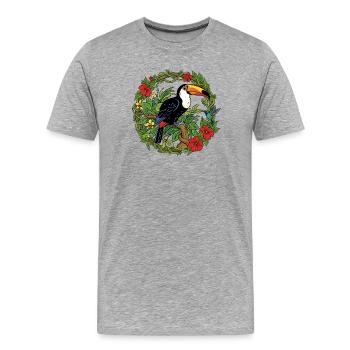Toukan tropical dans le cercle des fleurs - T-shirt bio Premium Homme - gris chiné - Devant - Damien (186cm)