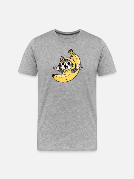 Chat Banane Kawaii - T-shirt bio Premium Homme - gris chiné