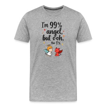 99 % Ange, 1 % Diable - Conception de dessin animé drôle - T-shirt bio Premium Homme - gris chiné - Devant - Damien (186cm)