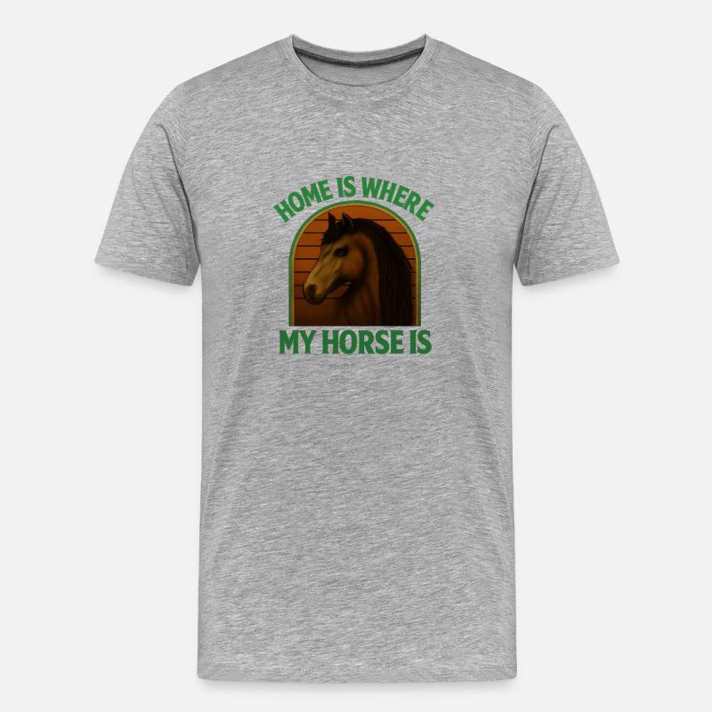 Zuhause ist mein Pferd - Männer Premium Bio T-Shirt - Grau meliert