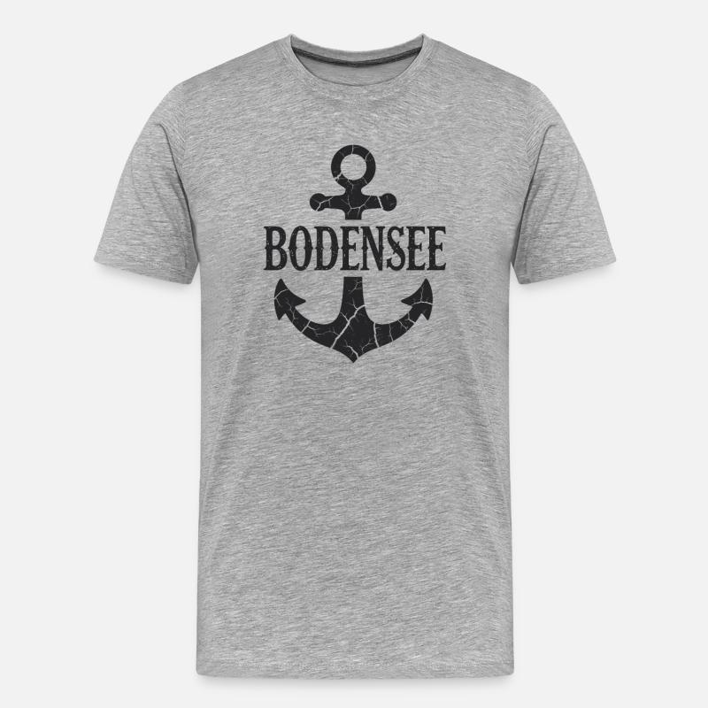 Anker Bodensee Urlaub Schiff - Männer Premium Bio T-Shirt - Grau meliert