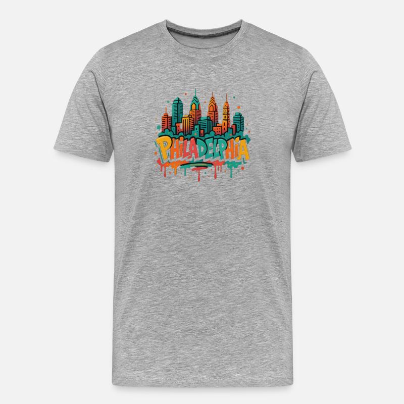 Philly Graffiti Skyline - Männer Premium Bio T-Shirt - Grau meliert