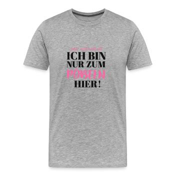 Je ne suis ici que pour m’amuser - T-shirt bio Premium Homme - gris chiné - Devant - Damien (186cm)