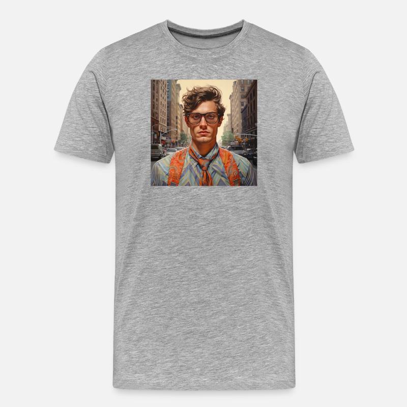 Städtisches Stilporträt mit Brillen - Männer Premium Bio T-Shirt - Grau meliert