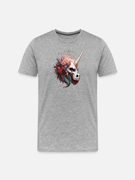Einhornschädel mit Blumen  - Männer Premium Bio T-Shirt - Grau meliert