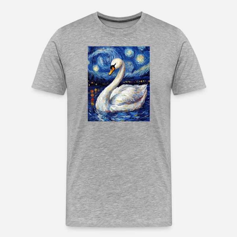 Schwan Vogel Van Gogh Style - Männer Premium Bio T-Shirt - Grau meliert