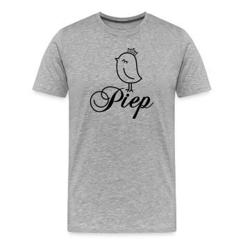 Spatz Piep mit Krone – Piepmatz Vogel Cartoon - Männer Premium Bio T-Shirt - Grau meliert - Vorne - Damien (186cm)