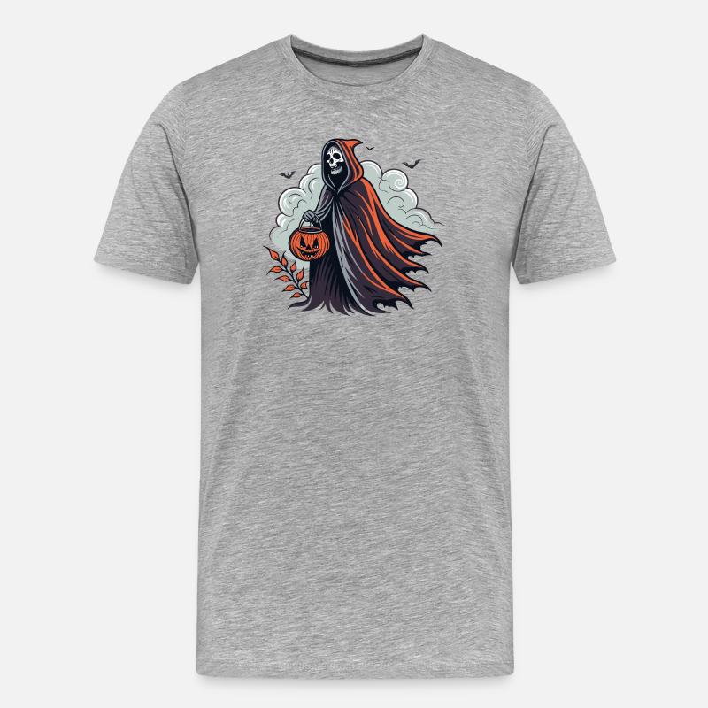 Halloween Sensenmann mit Kürbis - Männer Premium Bio T-Shirt - Grau meliert