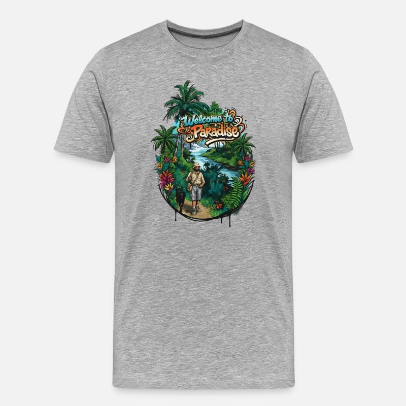 Willkommen im Paradies Pfad - Männer Premium Bio T-Shirt - Grau meliert