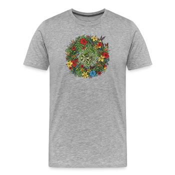 Tropischer Blütenkranz mit Vögeln - Männer Premium Bio T-Shirt - Grau meliert - Vorne - Damien (186cm)