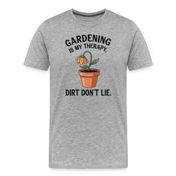 Thérapie par le jardin : la saleté ne ment pas - T-shirt bio Premium Homme - gris chiné - Devant - Damien (186cm)
