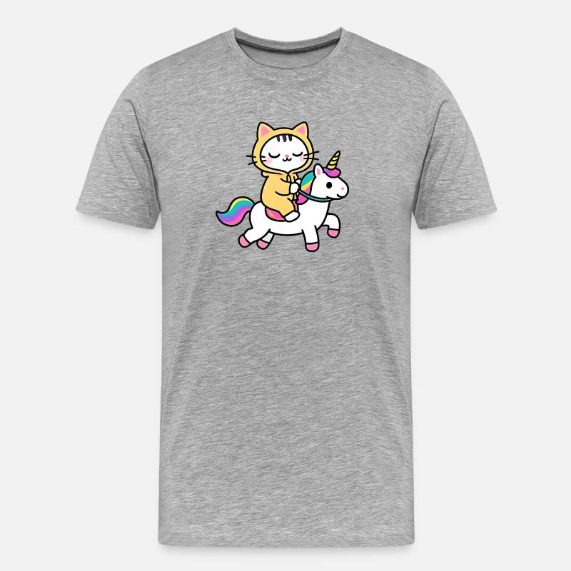 Katze auf einem Regenbogen-Einhorn - Männer Premium Bio T-Shirt - Grau meliert