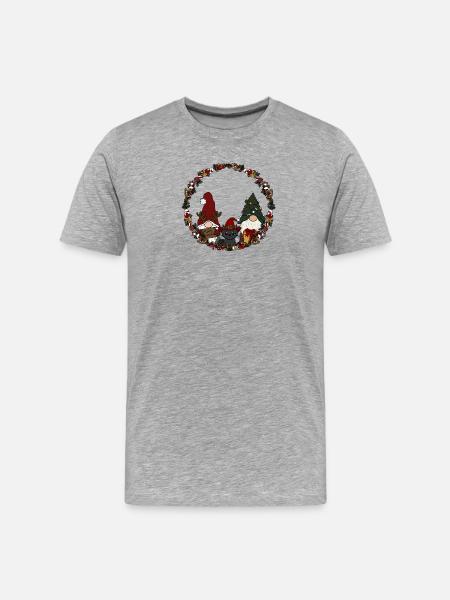 Wichtel mit Katze  im Weihnachtskranz - Männer Premium Bio T-Shirt - Grau meliert