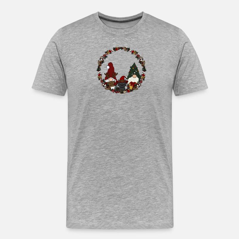 Wichtel mit Katze  im Weihnachtskranz - Männer Premium Bio T-Shirt - Grau meliert