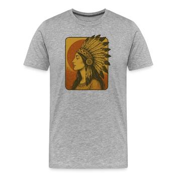 Coiffe en plumes amérindiennes vintage - T-shirt bio Premium Homme - gris chiné - Devant - Damien (186cm)