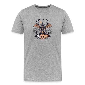 Maison hantée citrouilles nocturnes - T-shirt bio Premium Homme - gris chiné - Devant - Damien (186cm)