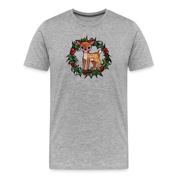 Fawn in Holly Wreath - Men's Premium Organic T-Shirt - heather grey - Front - Damien (186cm)