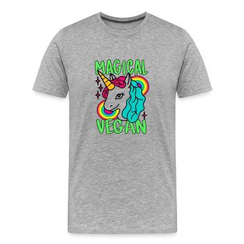 Magisches Go Vegan-Einhorn - Männer Premium Bio T-Shirt - Grau meliert - Vorne - Damien (186cm)